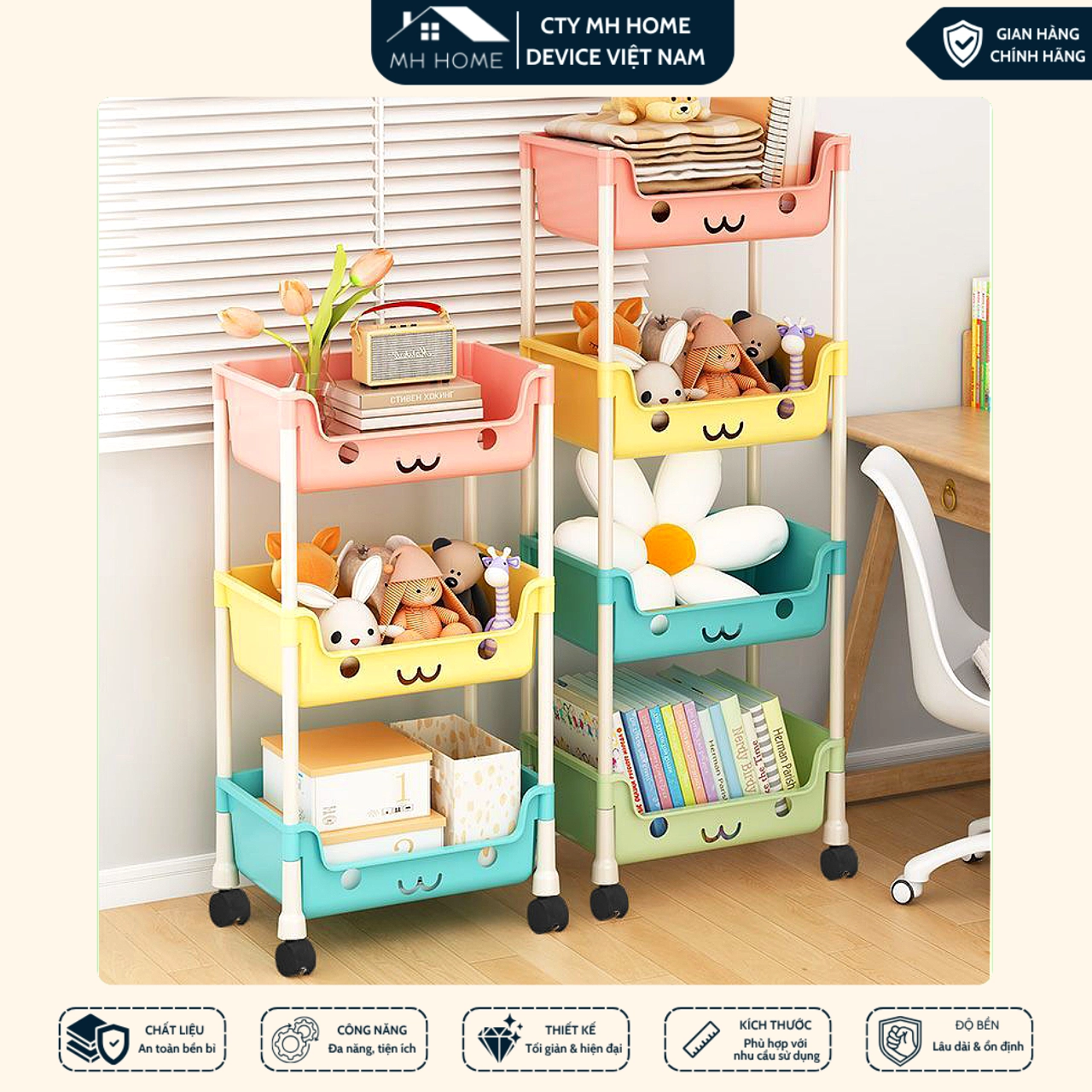 Kệ Gấu Đựng Đồ Đa Năng 4 Tầng Có Bánh Xe Thông Minh - Kệ Để Đồ Chơi Cho Bé Bỉm Sữa Nhà Bếp Tiện Lợi MH